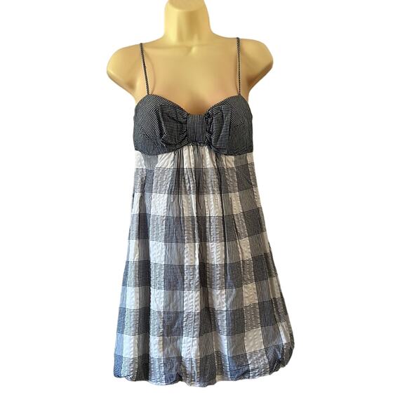 B.Darlin Blue & White Check Cotton Dress with Spaghetti Straps Sundress Country - Picture 1 of 10